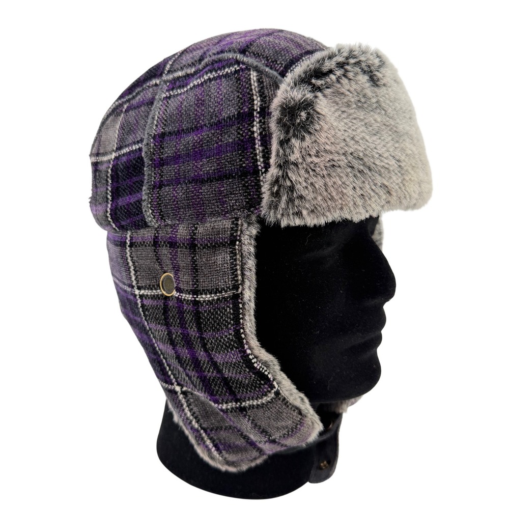 Woolrich Plaid Trapper Hat with Faux Fur Ear Flaps Winter Warm Ushanka Snow Cold
